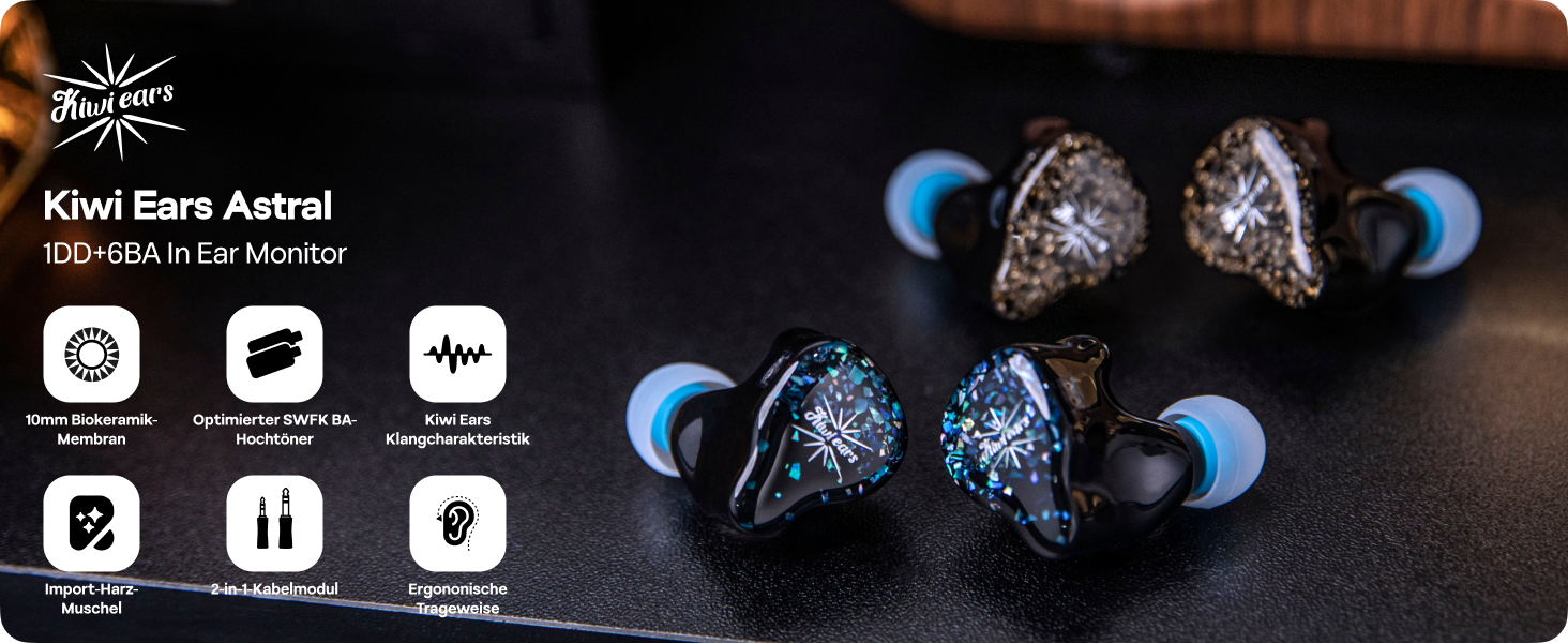 LINSOUL Kiwi Ears Astral 1DD+6BA Hybrid In-Ear-Monitor, Blau