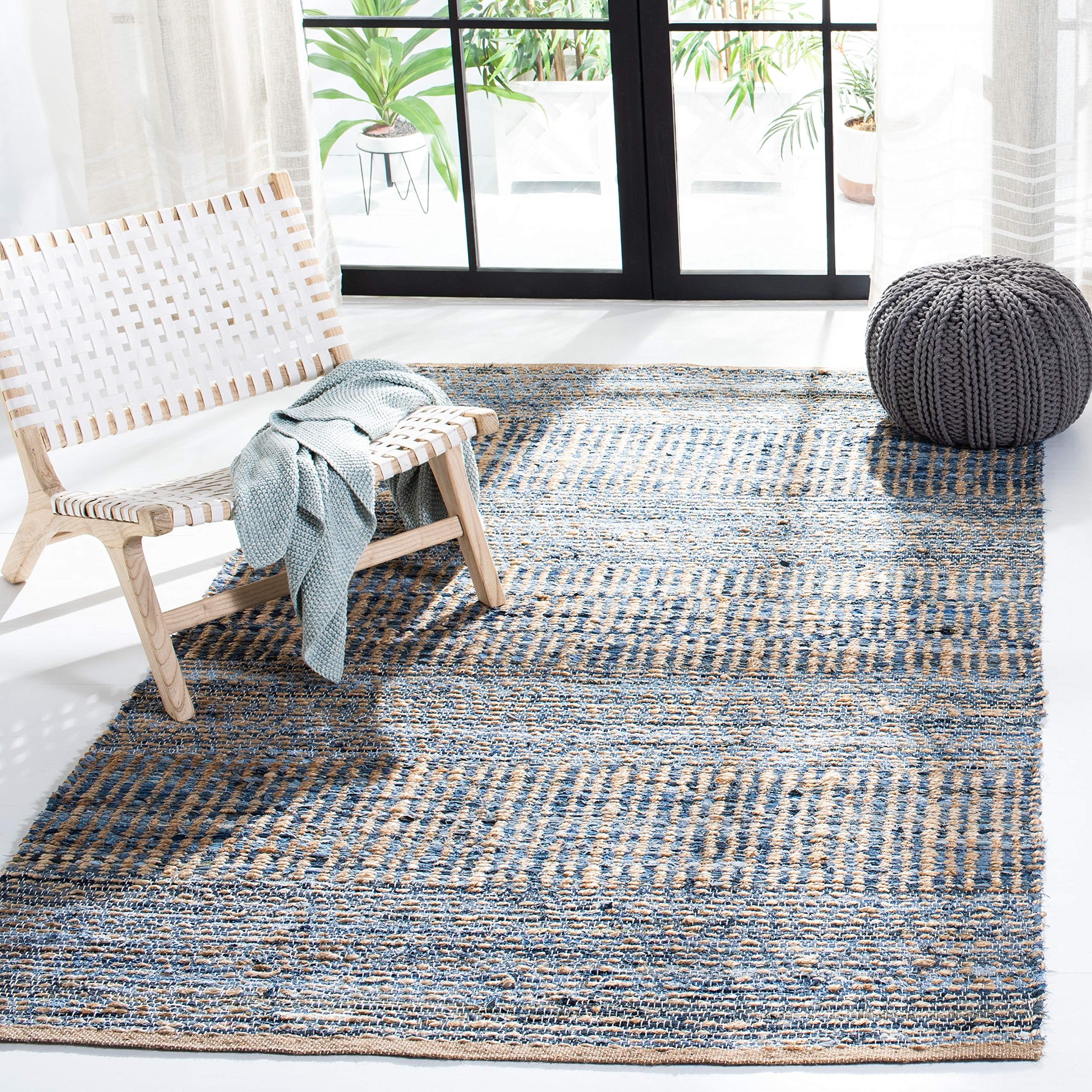 Cape Cod Collection Accent Rug - 3' x 5', Natural & Blue, Handmade Flat Weave Coastal Braided Jute, Ideal for High Traffic Areas in Entryway, Living Room, Bedroom (CAP353A)