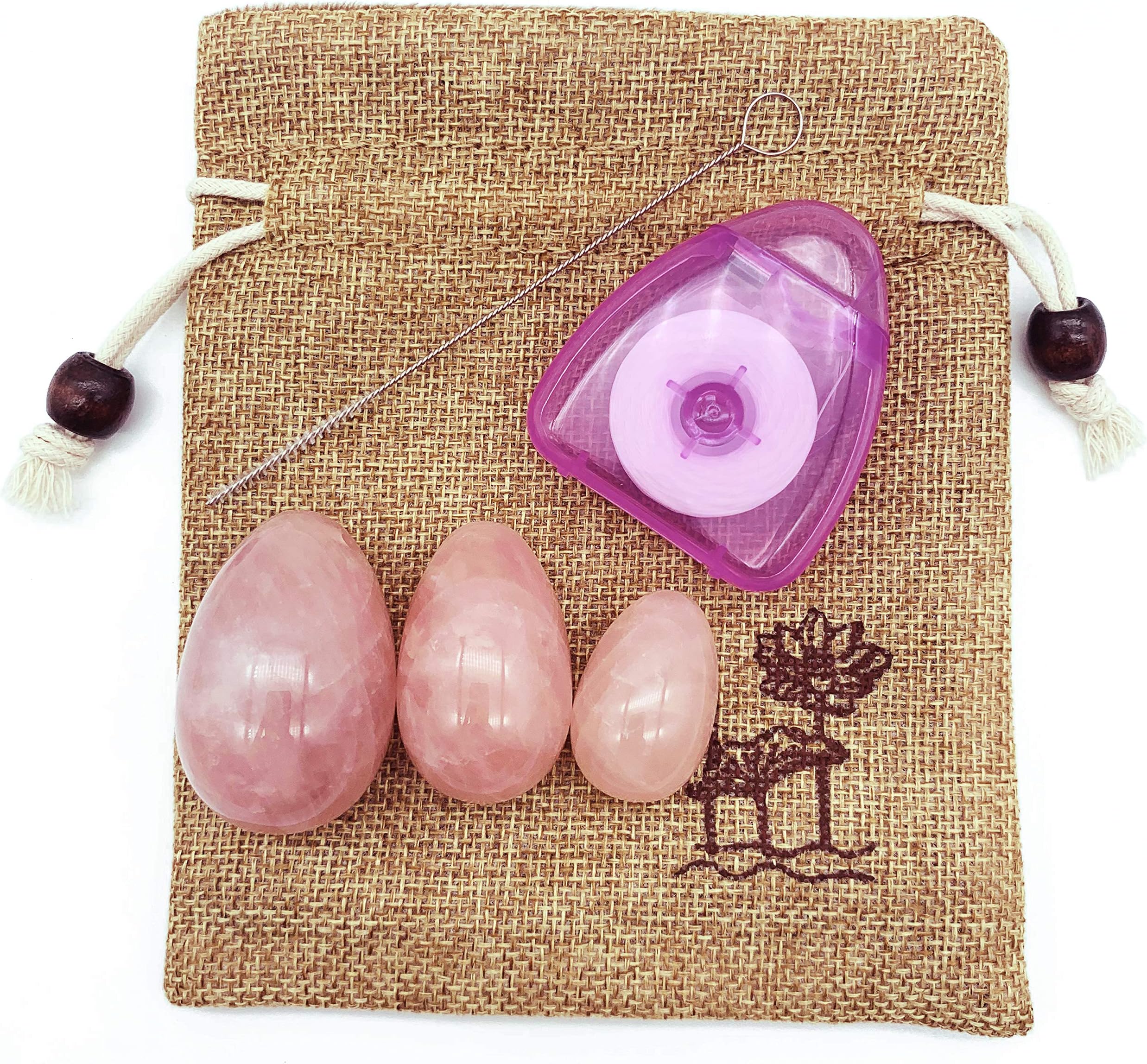 The Rose Quartz Jade Egg Set of 3 Women Pelvic Floor Kegel Exercise with Storage Pouch