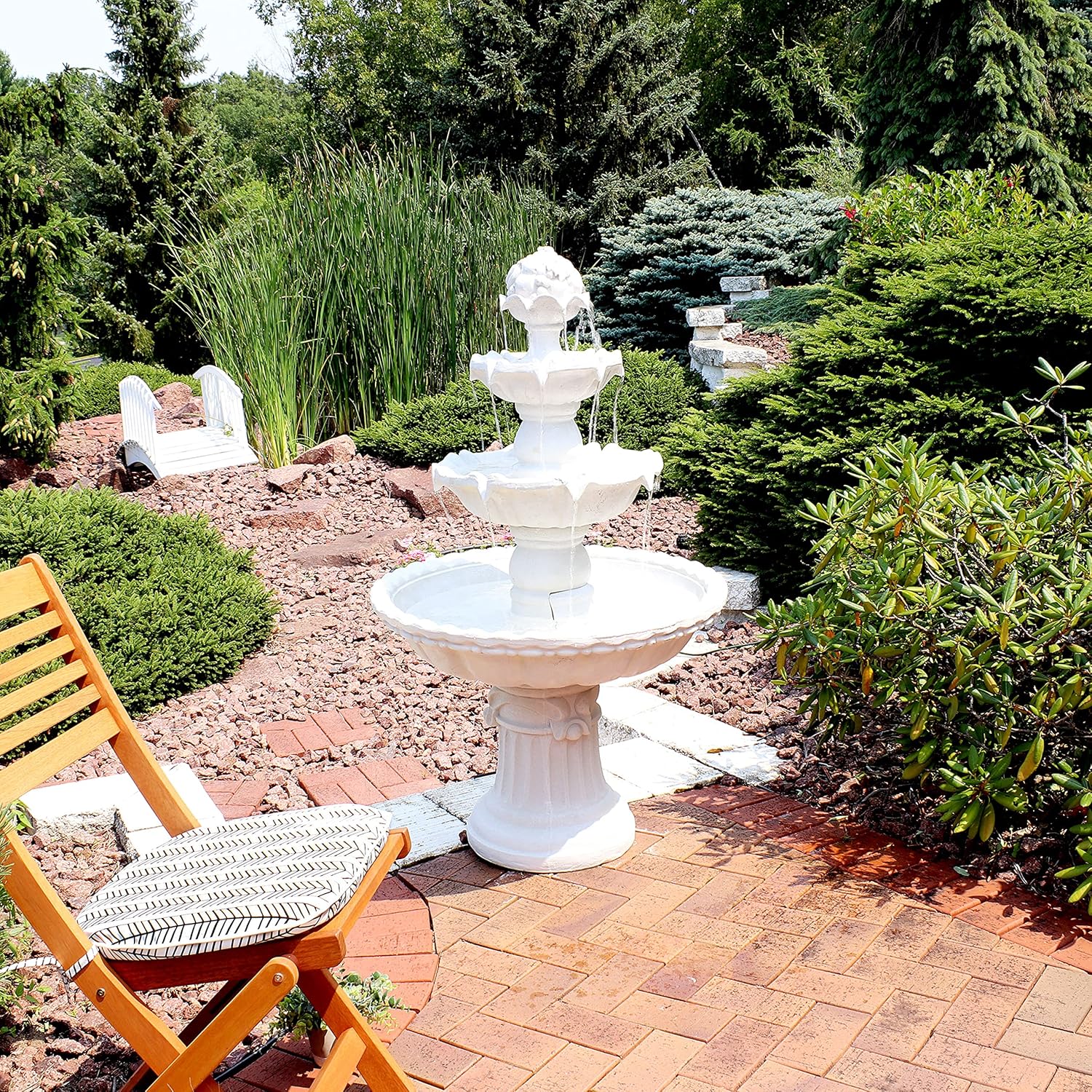 Sunnydaze 52-Inch 3-Tier Outdoor Water Fountain with Fruit Top - Large Outdoor Water Feature for Garden, Patio, Yard or Balcony - White
