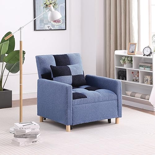 Miniatura 7 de Silla convertible 3 en 1, sofá cama de tela de peluche, sillón individual multifuncional, sofá cama plegable con respaldo ajustable, silla extraíble