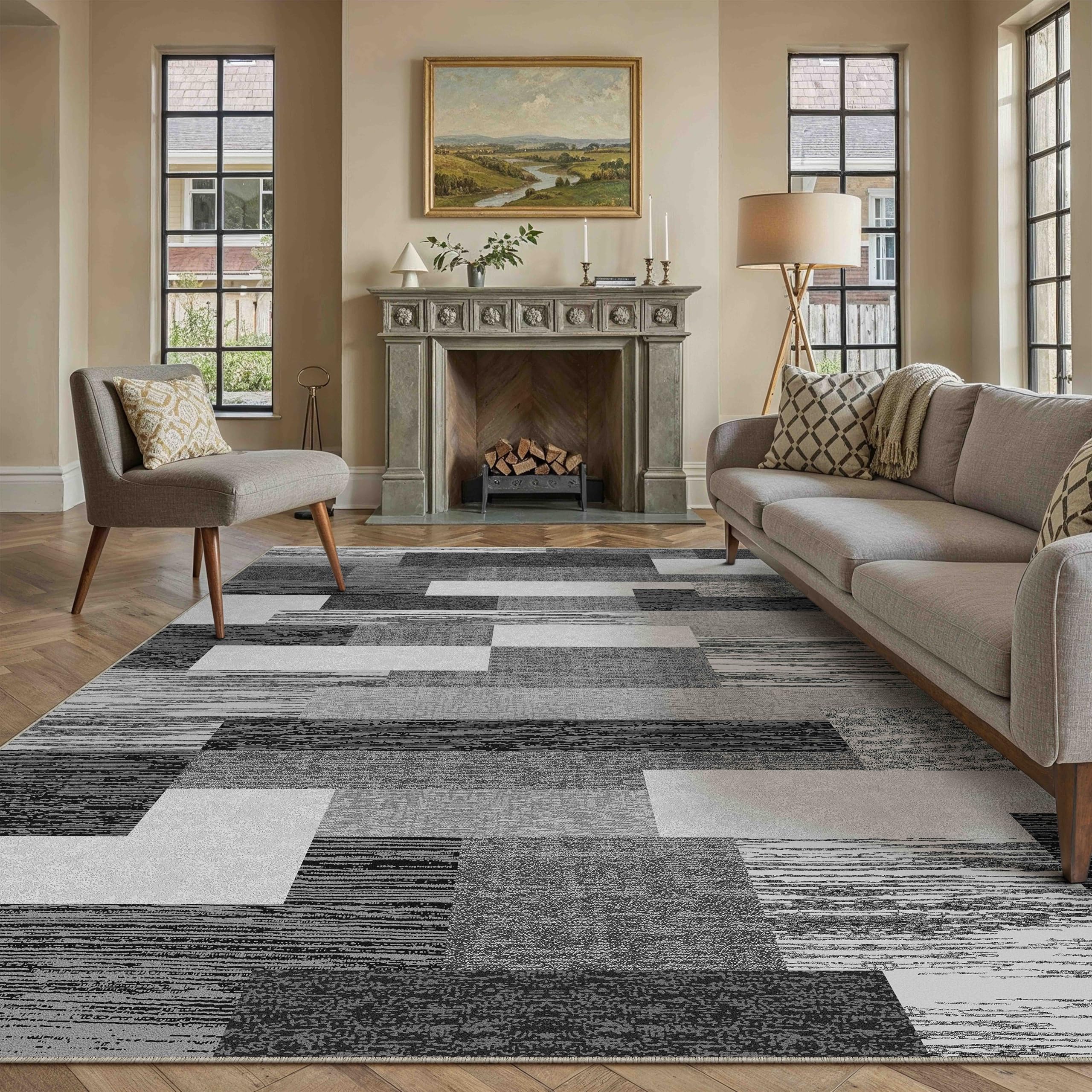 PureCozy Teppich Wohnzimmer Esszimmer BüRo Kurzflor Groß Rug Rautenmuster Geometrisches