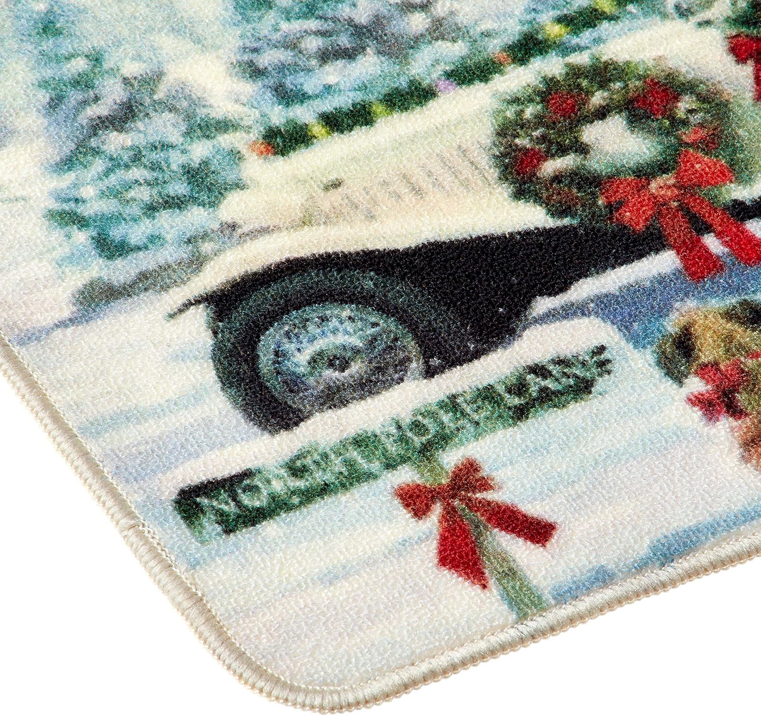 Violet Linen Seasonal Christmas Santa Claus Actions Pattern, Nylon, Digital Print, Latex Rubber Non Slip Backing, Santa's Car Design, 18 Inch by 30 Inch, Decorative Area Rug, Doormat