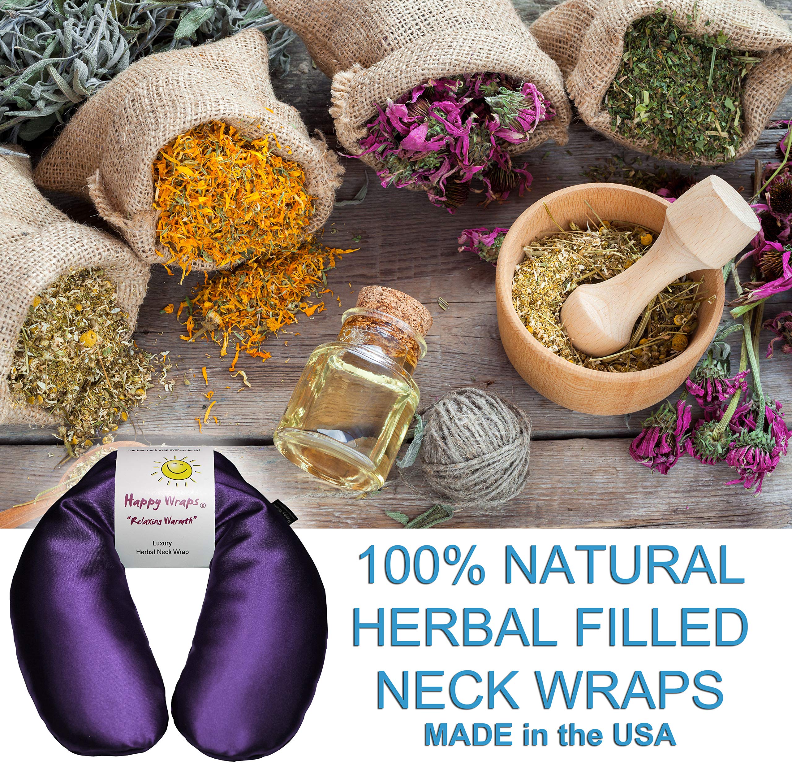 Amazon.com: Happy Wraps Microwavable Herbal Neck Wrap - Hot Cold Aromatherapy  Neck Warming Pillow - Heating Pad for Migraines, Stress, Gifts for Women,  Birthdays, Christmas and Free Sleep Mask - Amethyst :