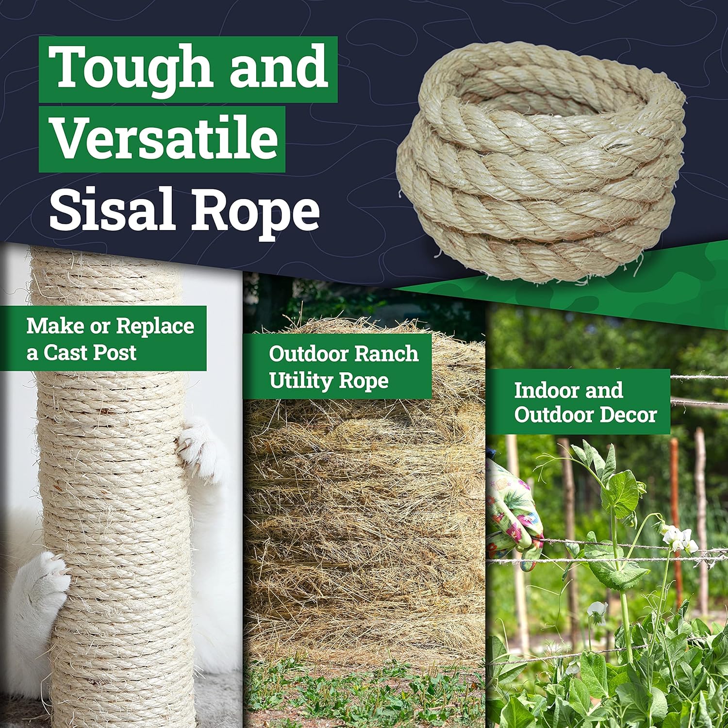 Tесh Dеаlѕ 🔥 SGT KNOTS Twisted Sisal Rope for Cat Tree Replacement Parts - Sisal Twine Natural Rope and Thick Twine for Crafts, DIY, Gardening, Decor, Indoor, Outdoor Use - Sisal Rope in Multiple Lengths