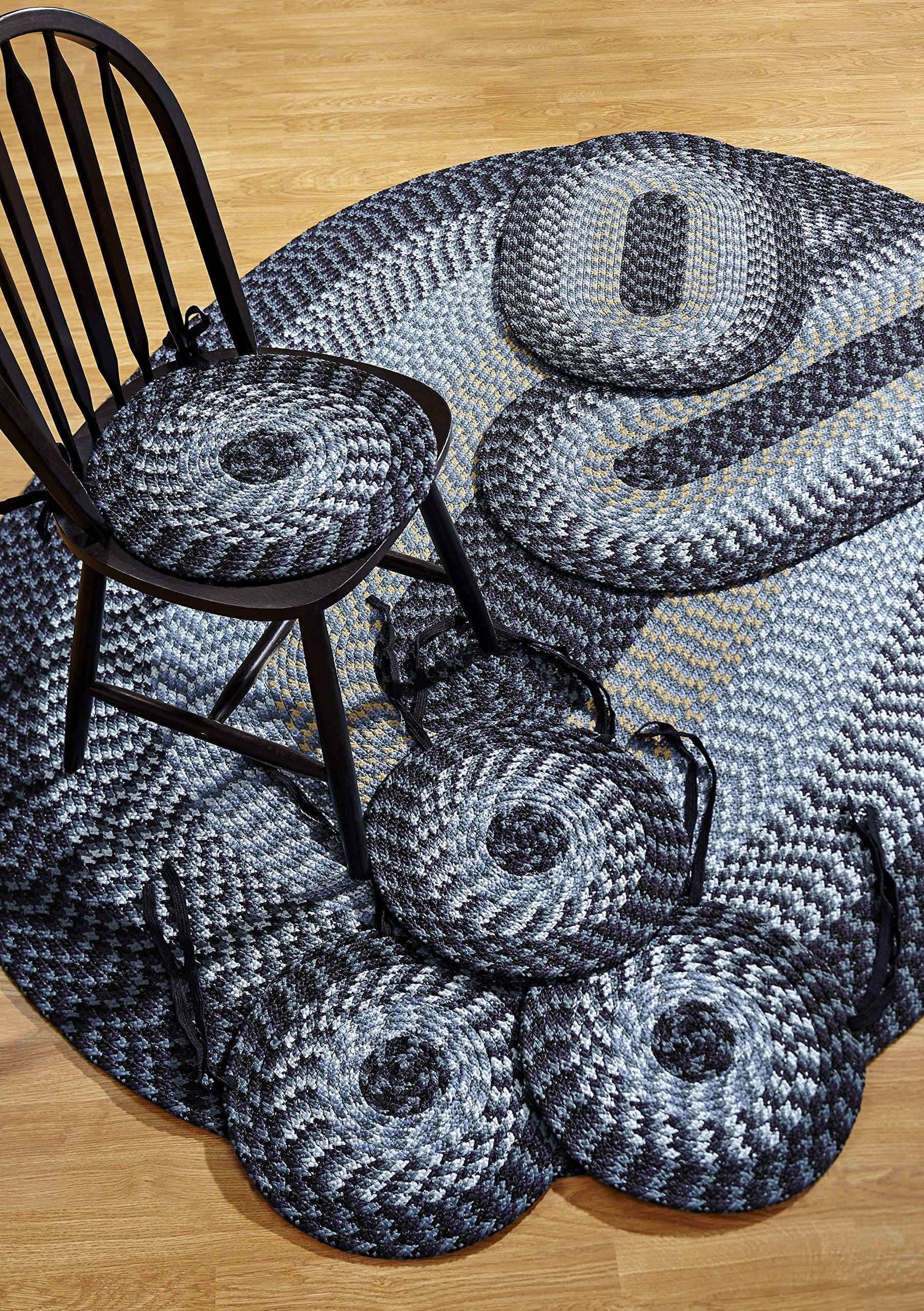 Better TrendsAlpine Braid Collection Offers Value is Durable and Stain Resistant Reversible Indoor Area Utility Rug 100% Polypropylene in Vibrant Colors, 7 Piece, Navy Stripe
