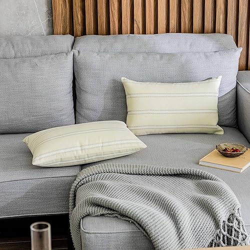 Vista 57 de Home Brilliant Large Stripe Decorative Pillow Covers Euro Shams Cover for Living Room, 24x24 inches(60x60 cm) Set of 2, Tan