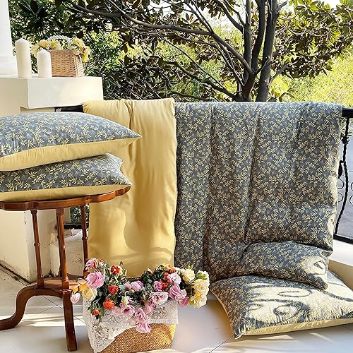 MorroMorn Juego de funda de edredón tamaño Queen, 100% algodón lavado, lino floral verde, fundas de edredón refrescantes, sábanas bajeras con cierre