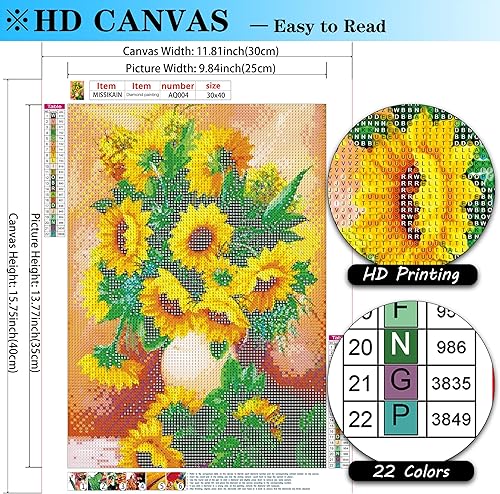 Miniatura 5 de MISSIKAIN Kits de pintura artística de diamantes para adultos y principiantes, pinturas de diamantes con flores de girasol 5D para decoración del
