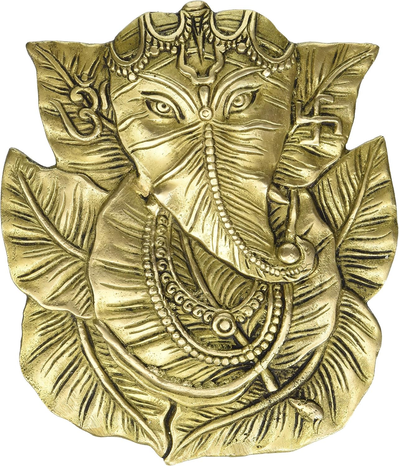 Ganesha Leaf Wall Hanging God Indian Deity Ganesh Sculpture Brass Wall