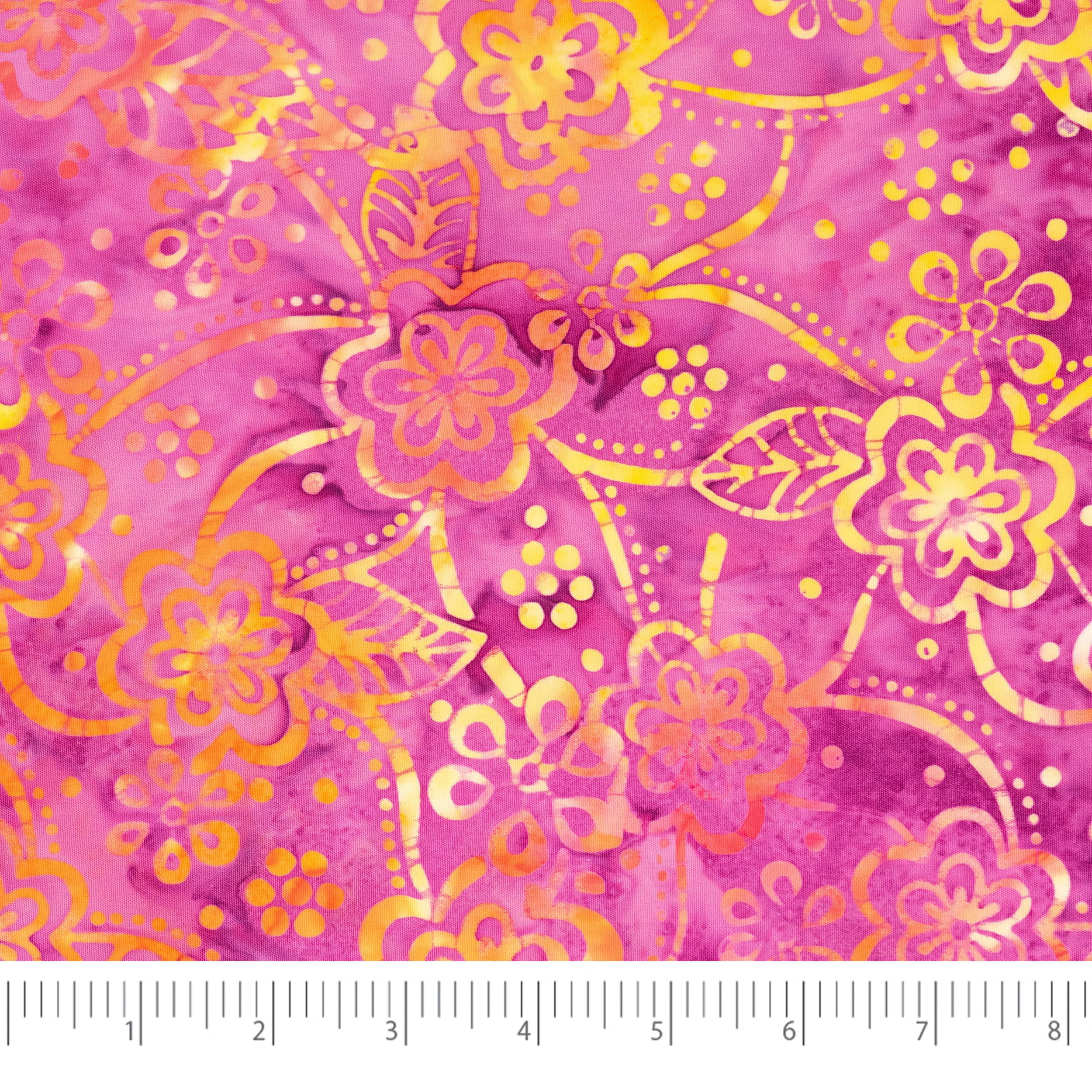 Stitch & Sparkle Indonesian Premium Batik Cotton Yellow Flowers on Pink