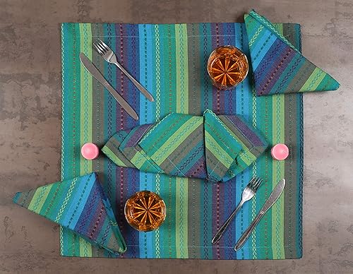 Miniatura 4 de Paquete de 12 servilletas de cena de 100% algodón con rayas de salsa de gran tamaño, 20 x 20 pulgadas, esquinas en inglete y dobladillo generoso,