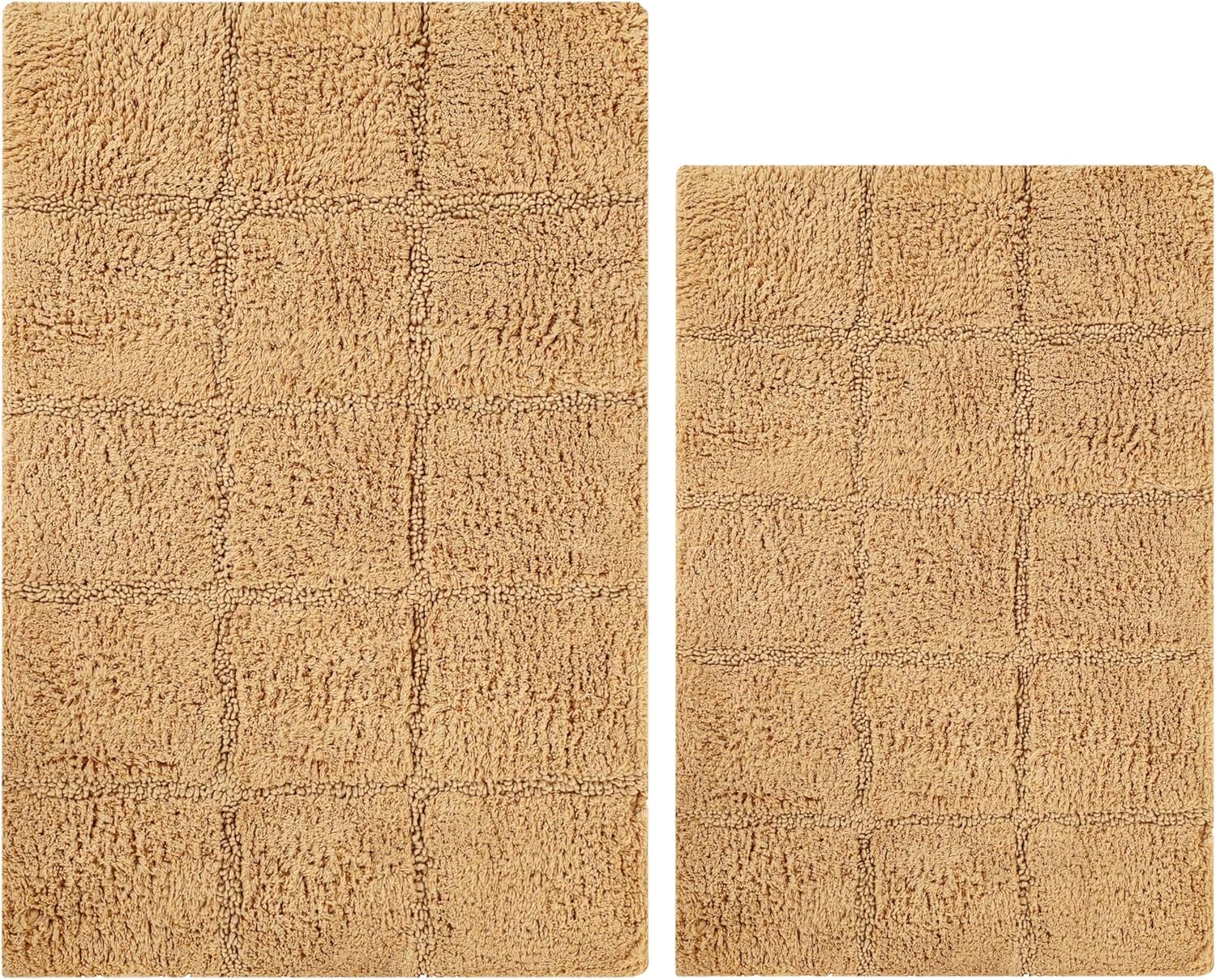 Toast Checkered Cotton 2-Piece Non-Slip Bath Rug Set