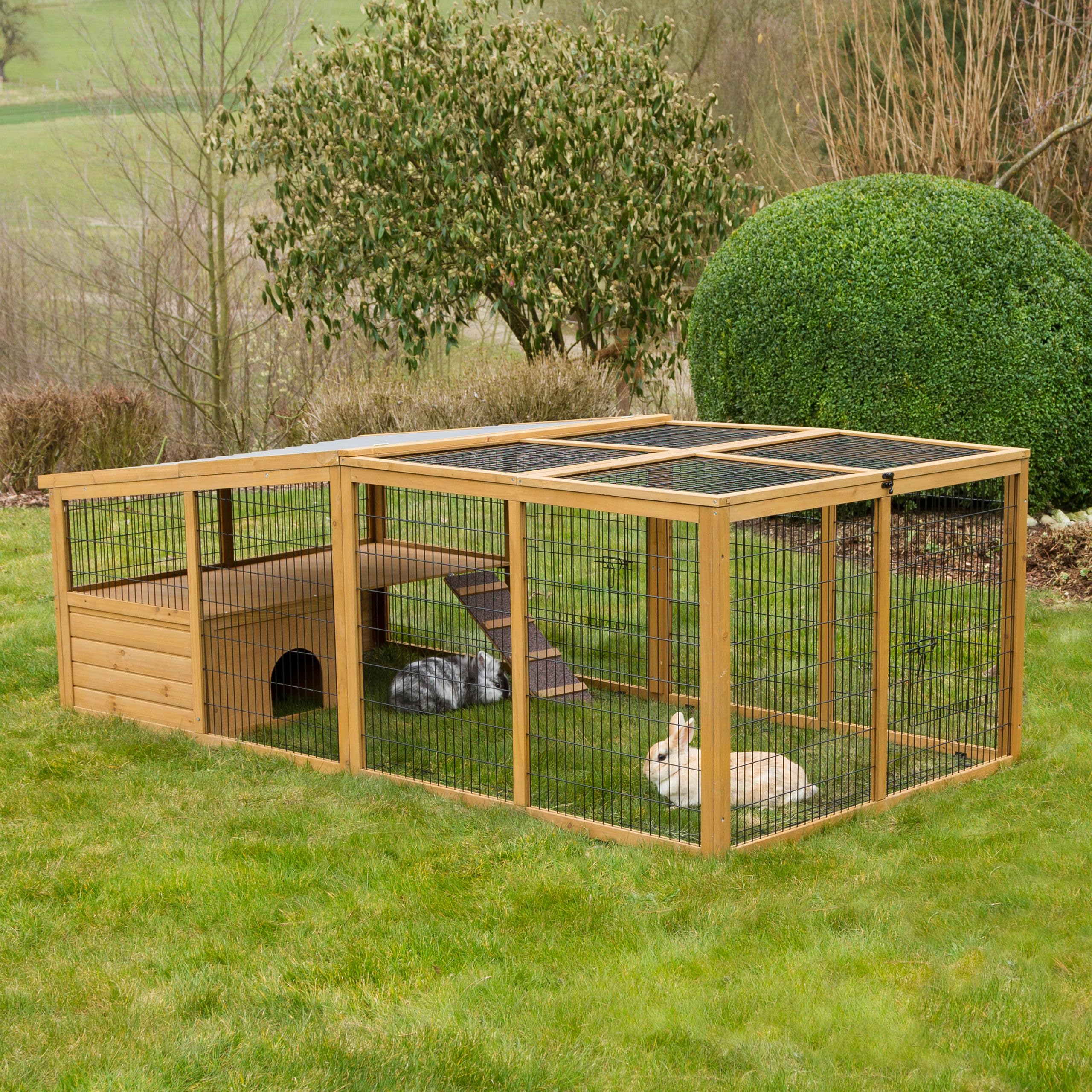 Kerbl Pet Recinto da esterno con barriera di sicurezza, recinto da esterno, recinto, 220x115x75cm, abete rosso, conigli, piccoli animali, coperto