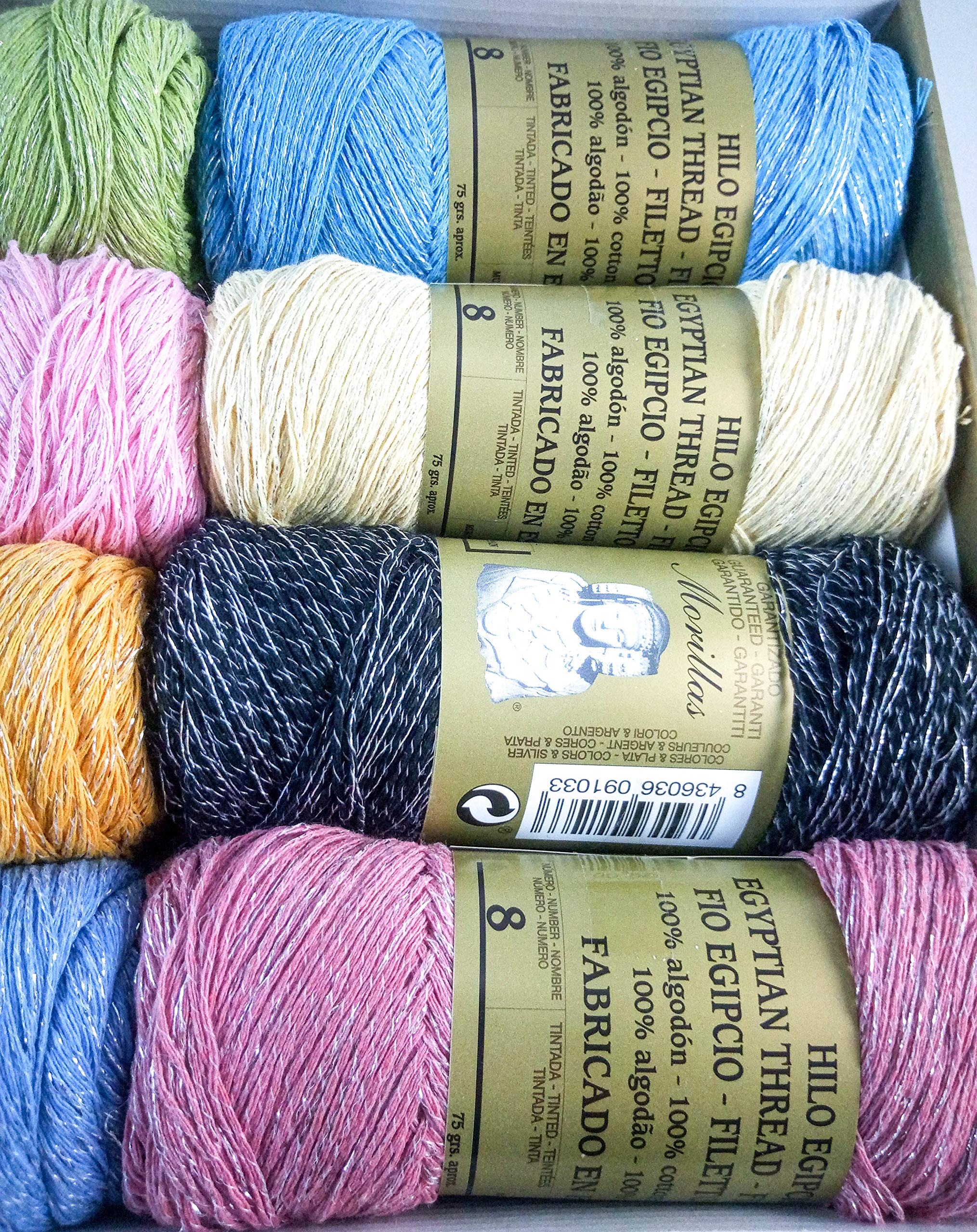 ▷ Confezione da 16 filati di zepelines in 8 colori & argento (100% cotone + filo metallico sottile) per lavorare a maglia o all'uncinetto con una finitura elegante.