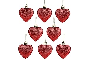 Red Glitter Christmas Heart Ornaments (Pack of 8)