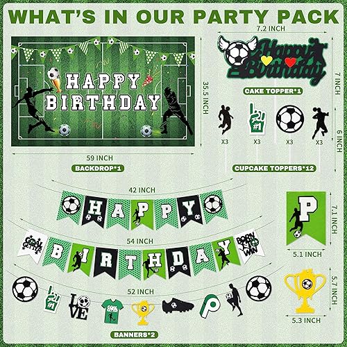 Miniatura 2 de Decoraciones de fiesta de cumpleaños de fútbol, 87 piezas, suministros de fiesta de cumpleaños de fútbol, incluyendo mantel, telón de fondo,