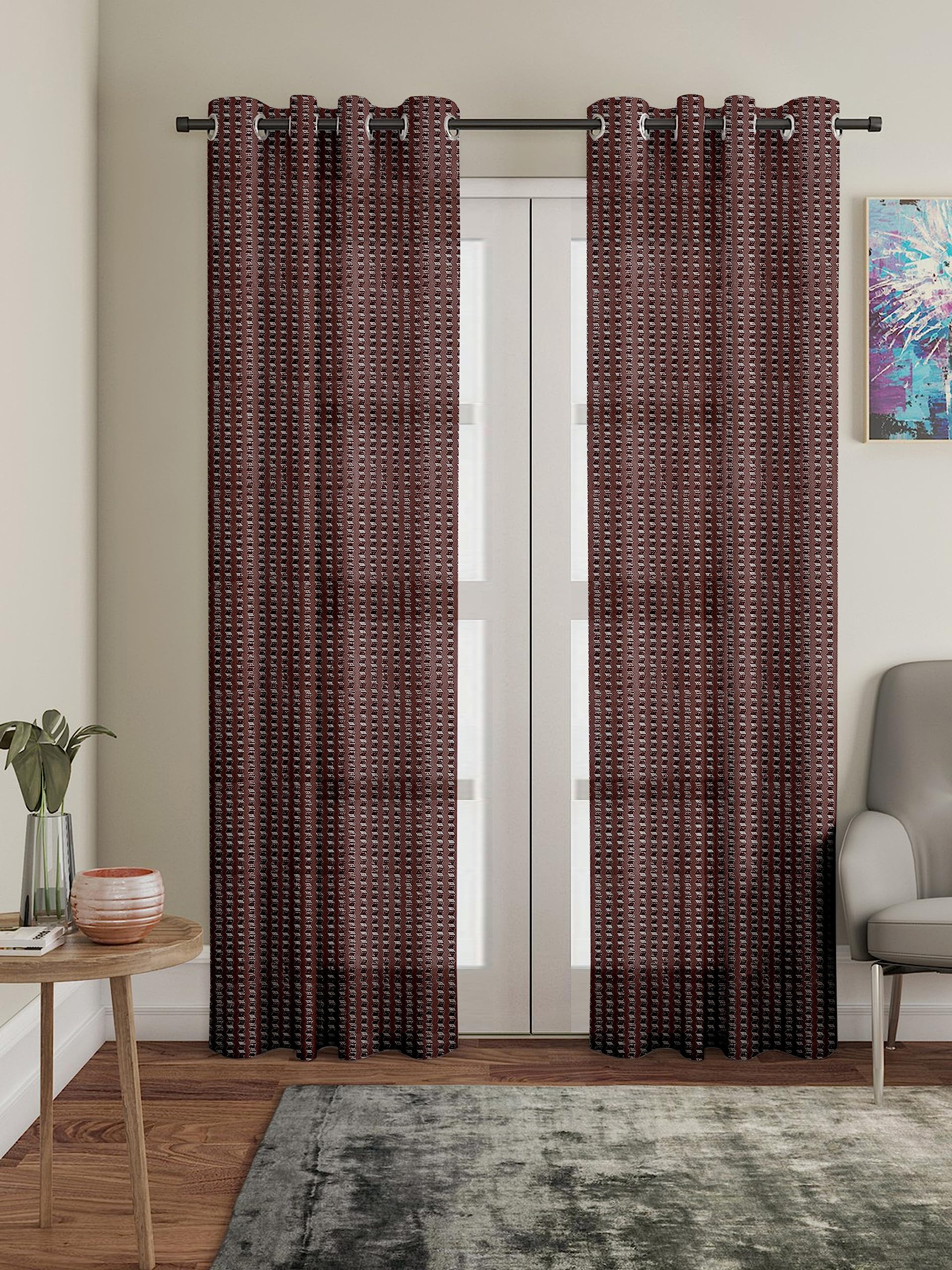 Cortina Polyster Linen Solid Sheer Curtain Set with Eyelet Rings Non Blackout Door Curtain - Set of 2 - Brown discount deal