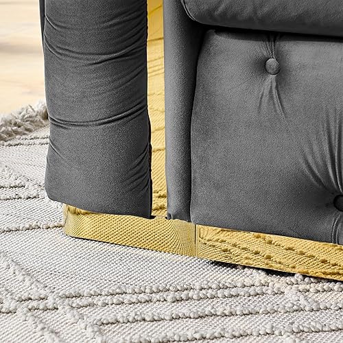 Miniatura 6 de KEIKI Sofá Chesterfield de terciopelo de lujo de 91 pulgadas con detalles de acero inoxidable dorado y 2 almohadas, estilo mediados de siglo, sofá