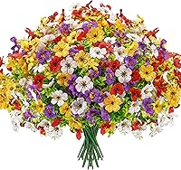 DerRose 12 Bundles UV-Resistant Artificial Daisy Flowers - Colorful Silk Faux Blooms for Outdoor Garden Porch Home Decor