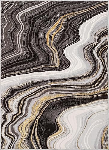 Miniatura 9 de Well Woven Werrick - Alfombra abstracta moderna de 7 pies 10 pulgadas x 9 pies 10 pulgadas, patrón de mármol de líneas onduladas marfil, para sala