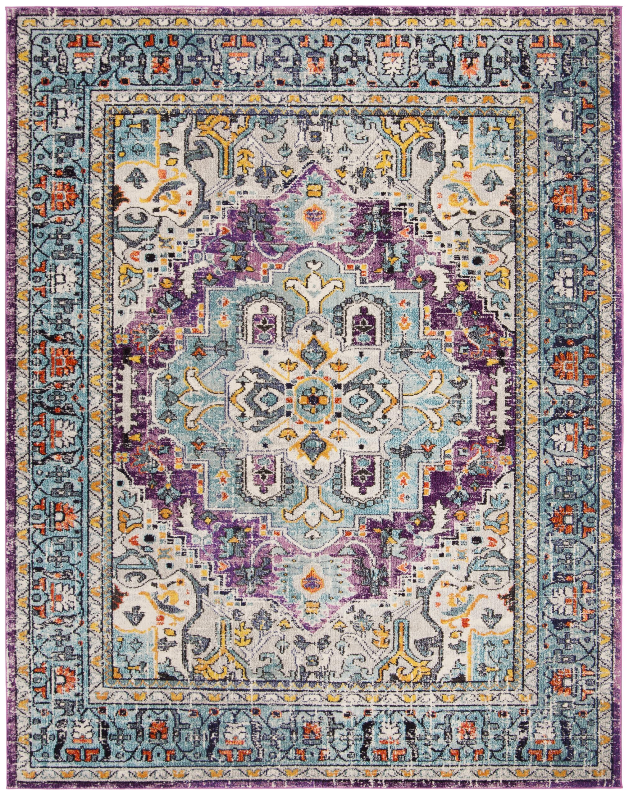 SAFAVIEH Monaco Collection Area Rug - 9' x 12', Violet/Light Blue, Geometric Design, Ideal for High Traffic Areas in Living Room, Bedroom, Dining (