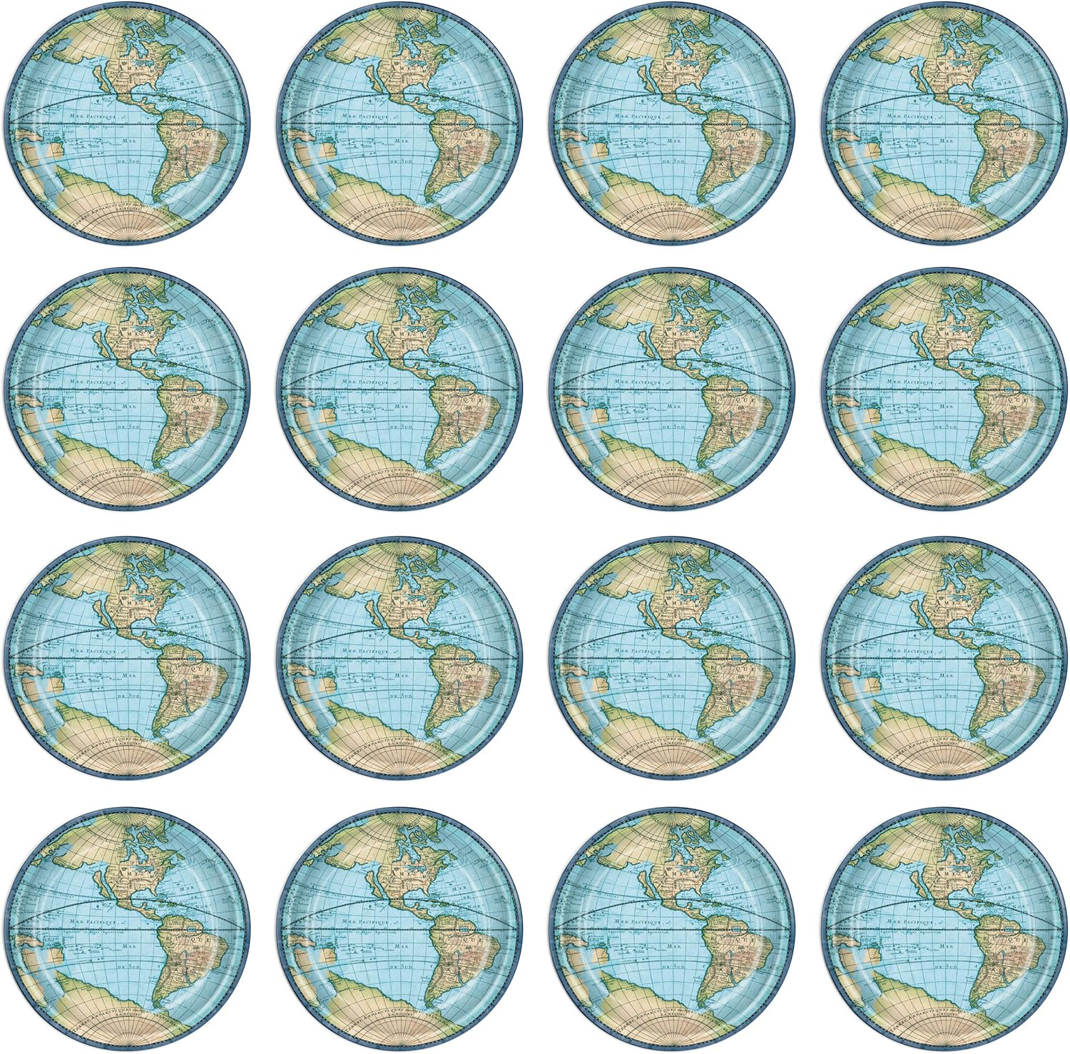 Beistle Bon Voyage Plates 16 Piece World Traveler Party Supplies Going Away Retirement Decorations Tableware, 9", Blue/Light Blue/Green/Yellow