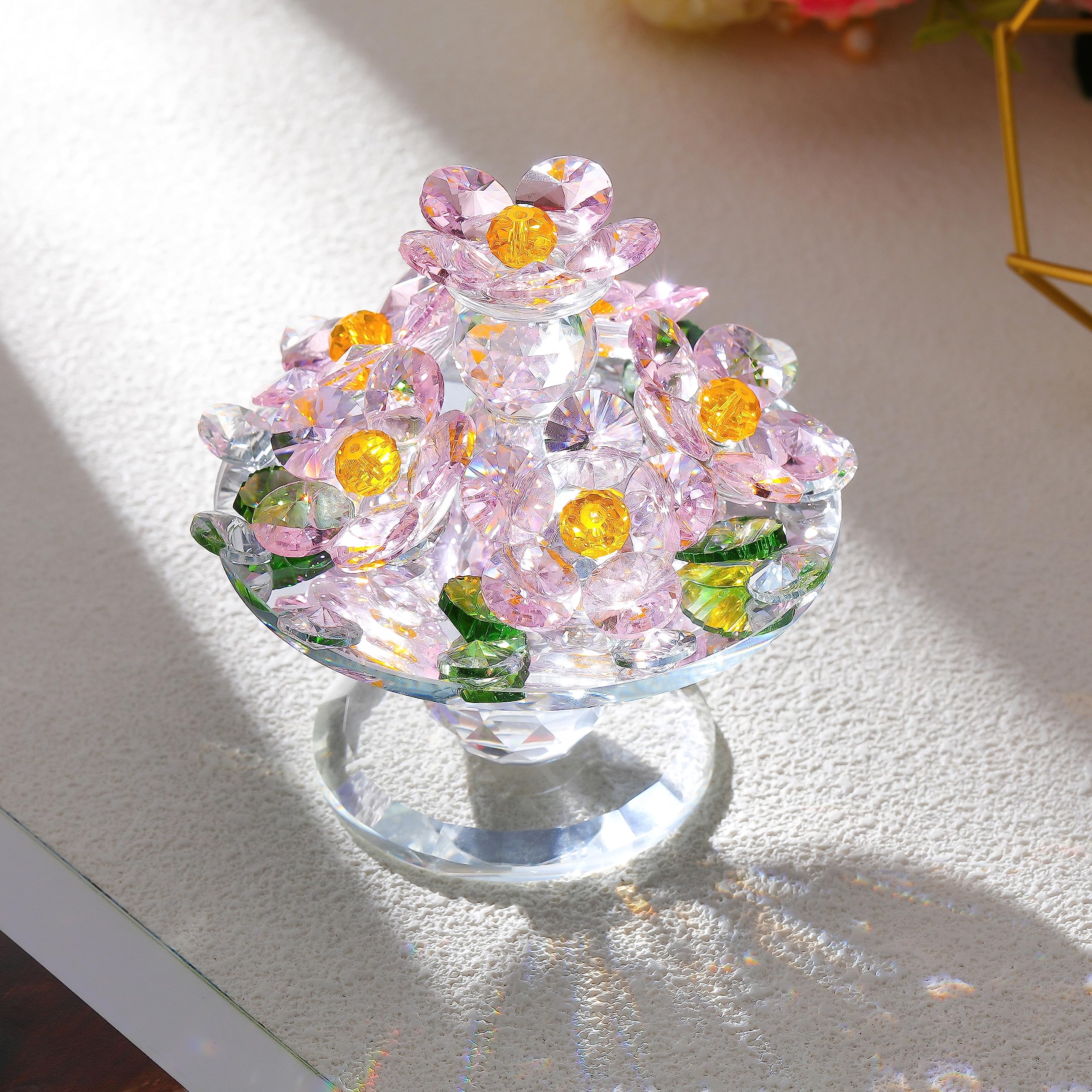 Amazon.co.jp: ピンククリスタル アジサイの花の置物 回転花瓶付き