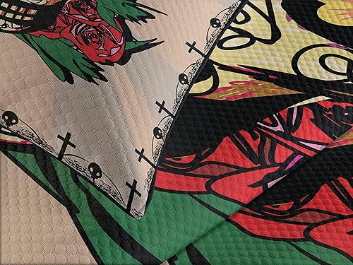 Miniatura 9 de Lunarable Colcha de bisonte, diseño floral, calavera, azteca, con plumas bohemias, estampado de cultura nativa, juego de colcha acolchada decorativa