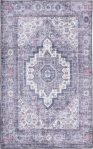 Miniatura 3 de SAFAVIEH Alfombra lavable Tucson Collection - 6 x 9 pies, beige y gris, antideslizante, ideal para zonas de alto tráfico en sala de estar,