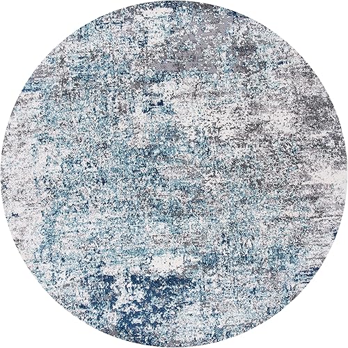 Miniatura 3 de SAFAVIEH Aston Collection ASN705M - Alfombra redonda de 6 pies 7 pulgadas, color azul clarogris, moderna abstracta que no desprende pelusa, para