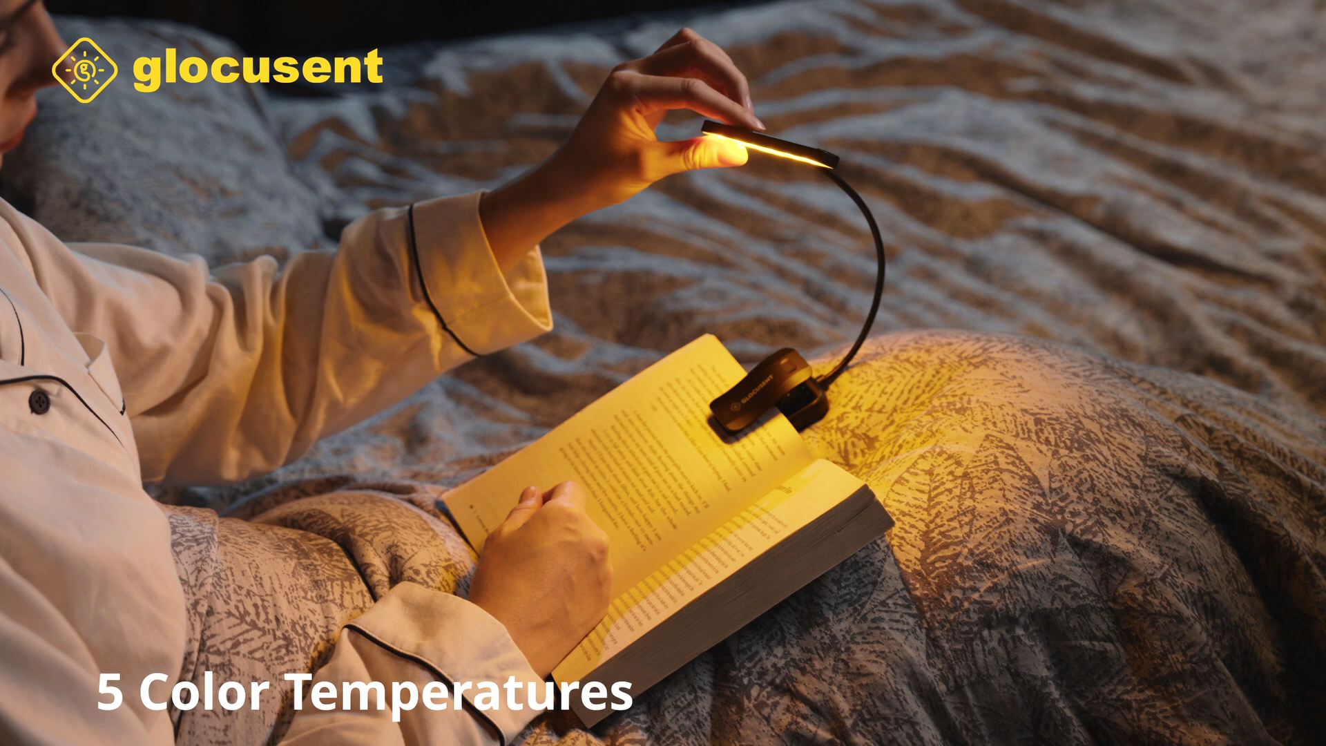 Image of Glocusent 26 LED Book Light, 1200 mAh 90 Hrs Lasting Rechargeable Reading Light, 5 Amber Colors & Stepless Dimming Book Reading Light - Portable Clip on Light for Book Lovers Kids