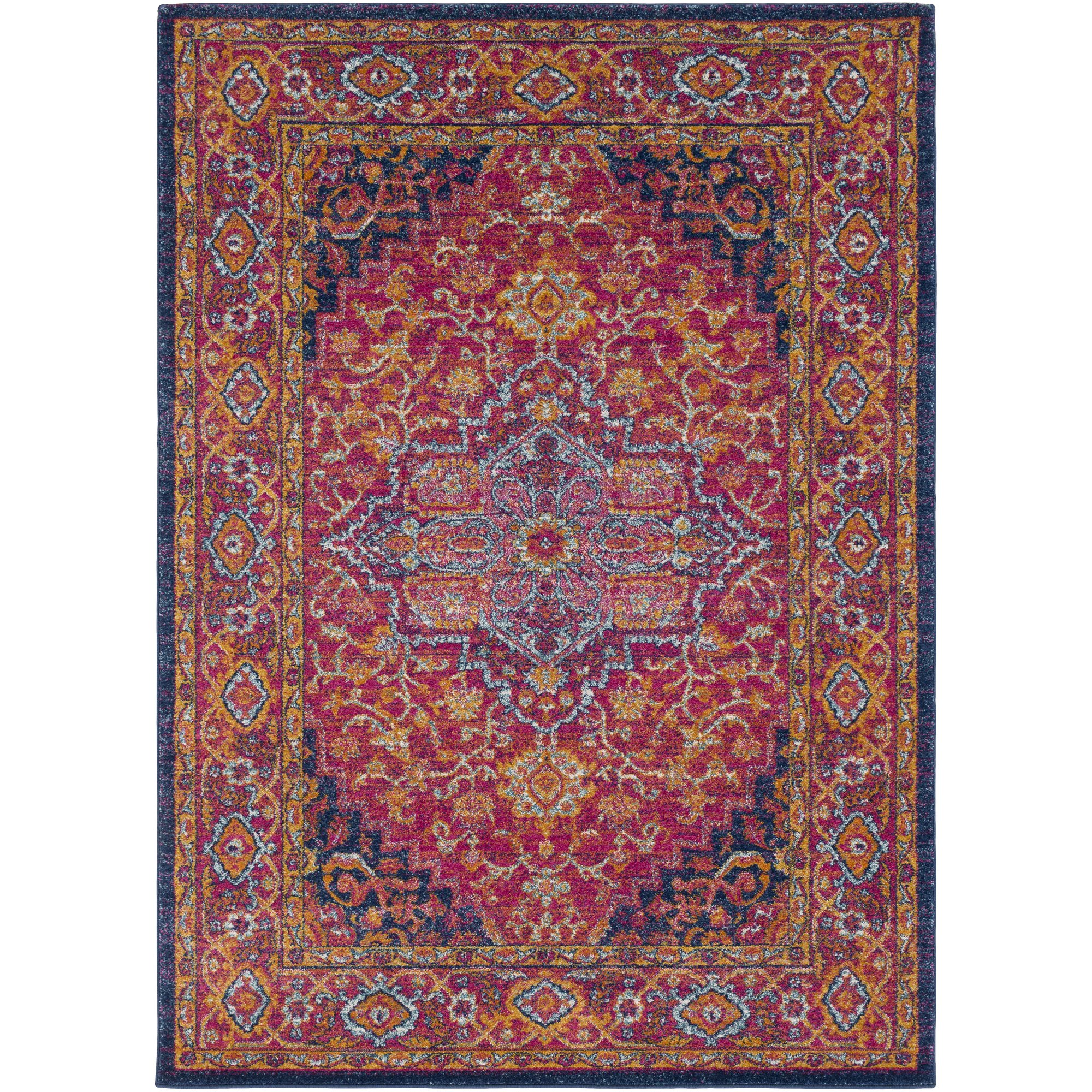 Rogelio Garnet, Dark Saffron and Burnt Orange Updated Traditional Area Rug 2' x 3'
