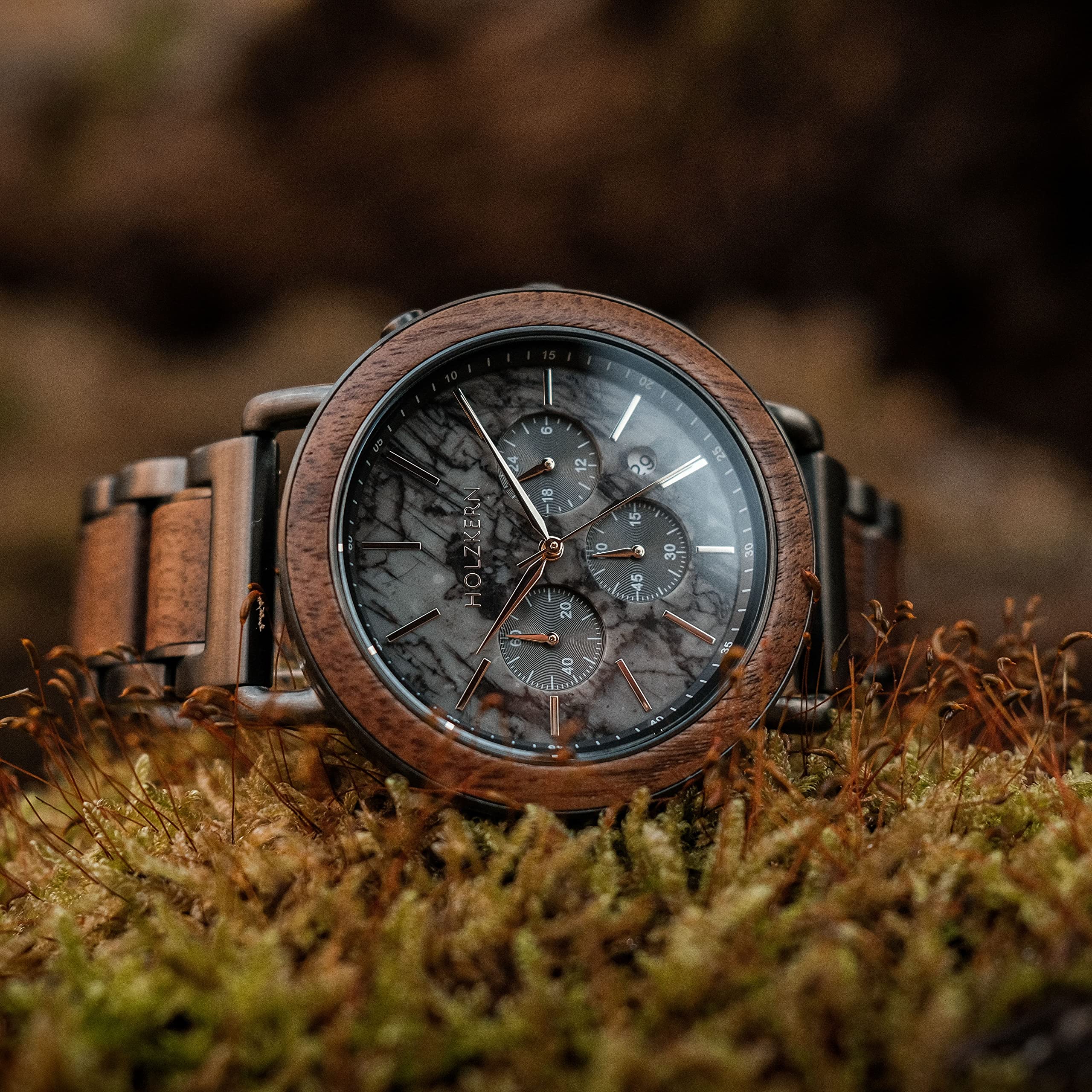 HOLZKERN Herrenuhr Quarz Chronograph Askja Walnuss/Marmor 9120078335116
