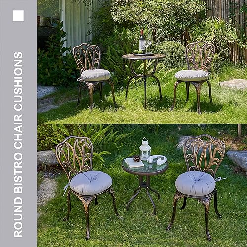 Miniatura 5 de Cojines redondos para sillas de estilo bistro para exteriores, cojines de asiento redondos de 15 pulgadas con lazos para sillas de patio al aire