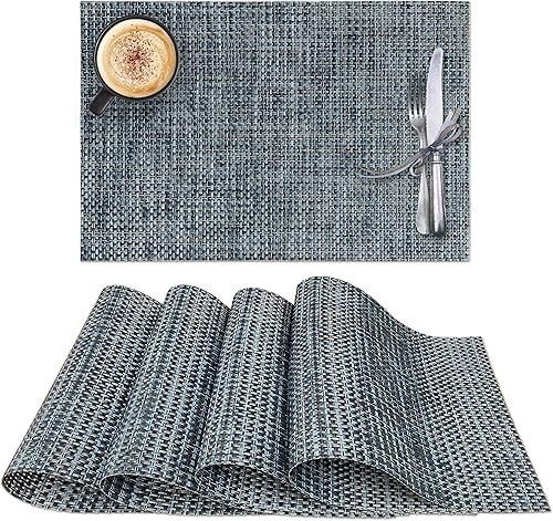 Miniatura 2 de CK Home Demin Basketweave Runner - Juego de 5 manteles individuales rectangulares para interiores y exteriores.