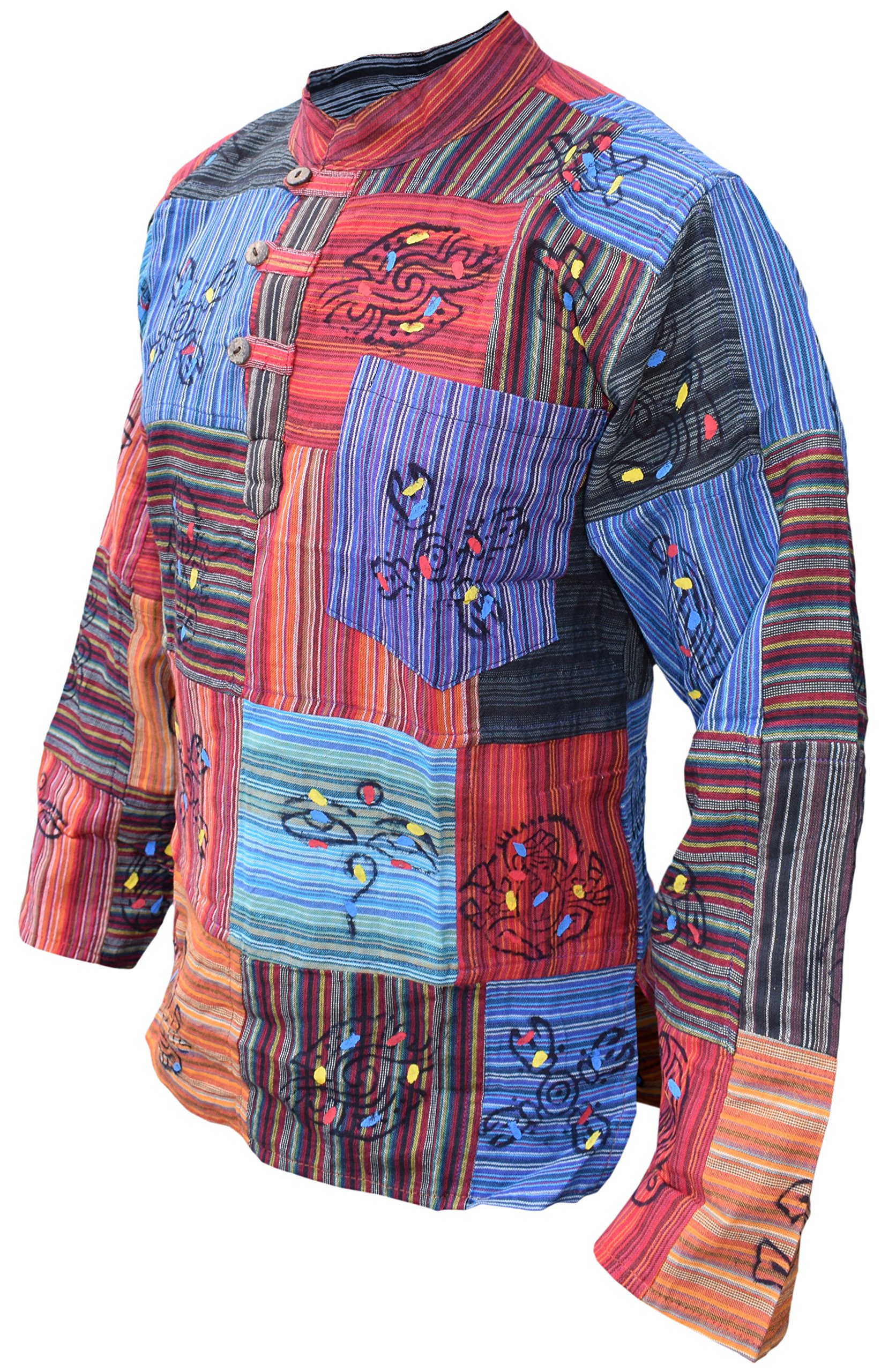 Camisa para hombre, tipo patchwork, estilo hippie, con símbolos estampados