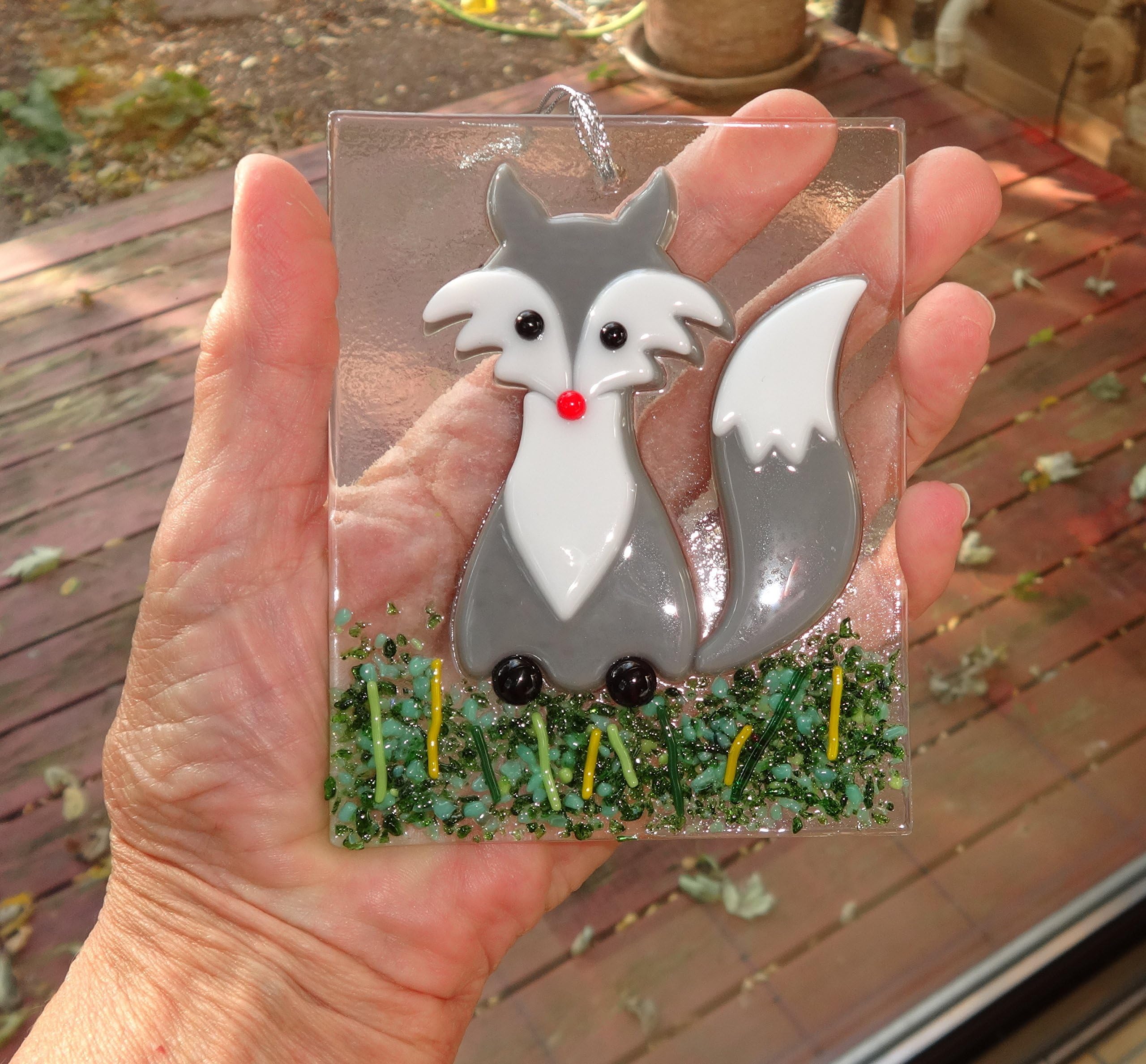 Grey Fox Fused Glass Suncatcher Sun Catcher Ornament