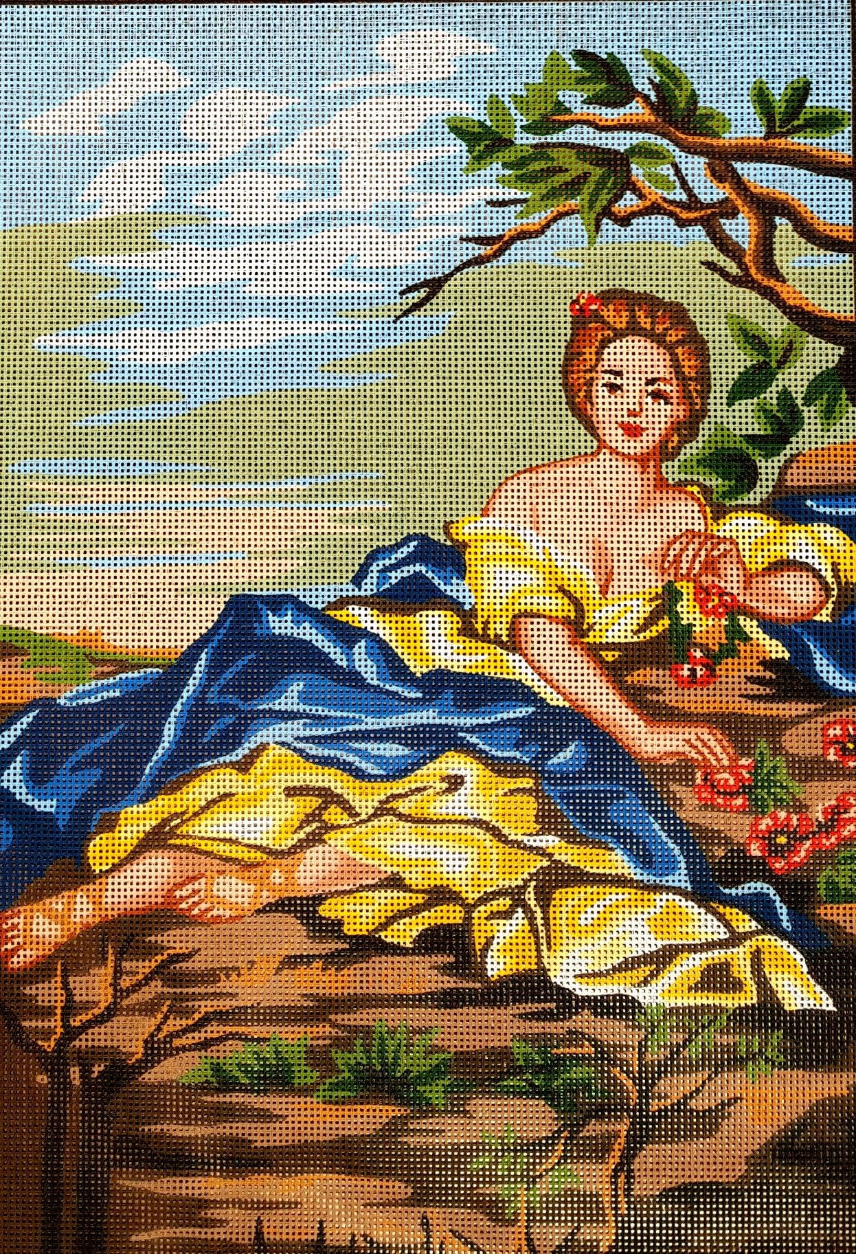 GOBELIN L Needlepoint Painted Canvas Tapestry - Young Lady. 18"x24" 14.863 By