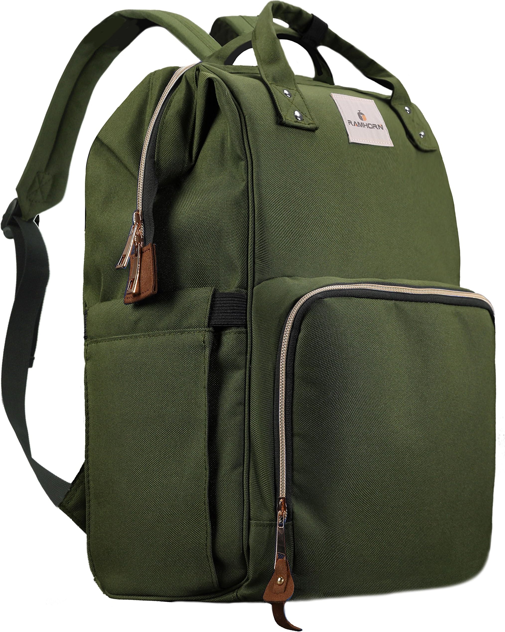 Diaper Bag,Large Capacity Baby Diaper Backpack Travel Nappy Bag, Multi-Function Nursing Bag with Insulated Bottle Pocket, Fashion Mummy,Durable Roomy Waterproof for Baby Care by Ramhorn (Green)