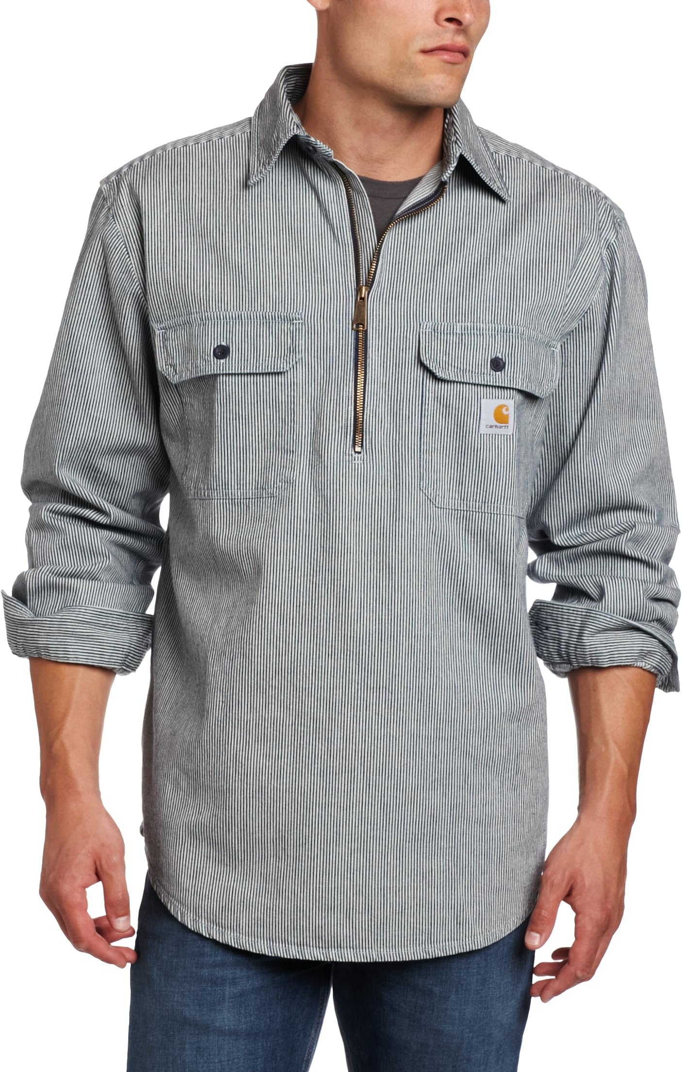 Carhartt Men's Hickory Stripe Shirt Denim Quarter Zip