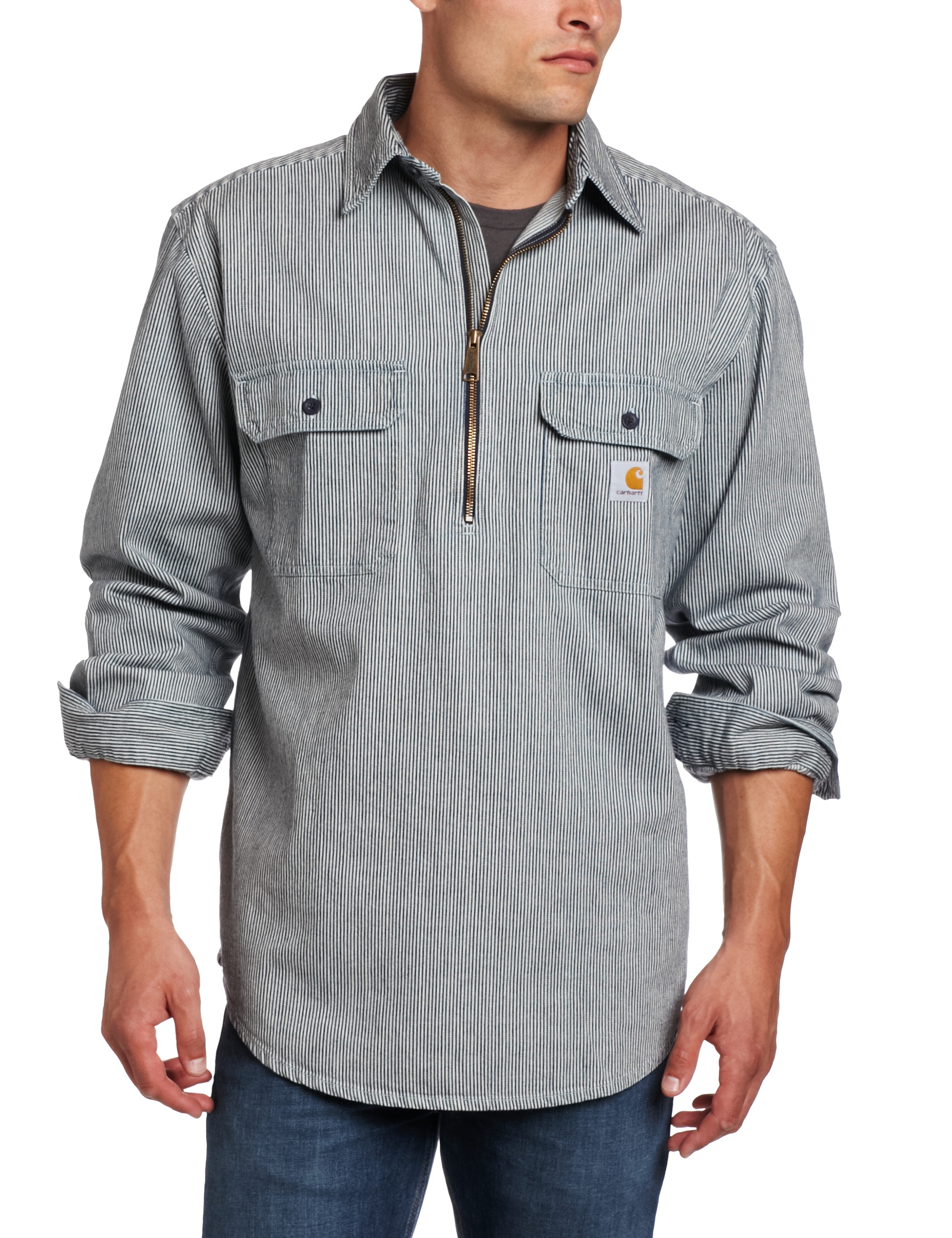 Carhartt Men's Hickory Stripe Shirt Denim Quarter Zip