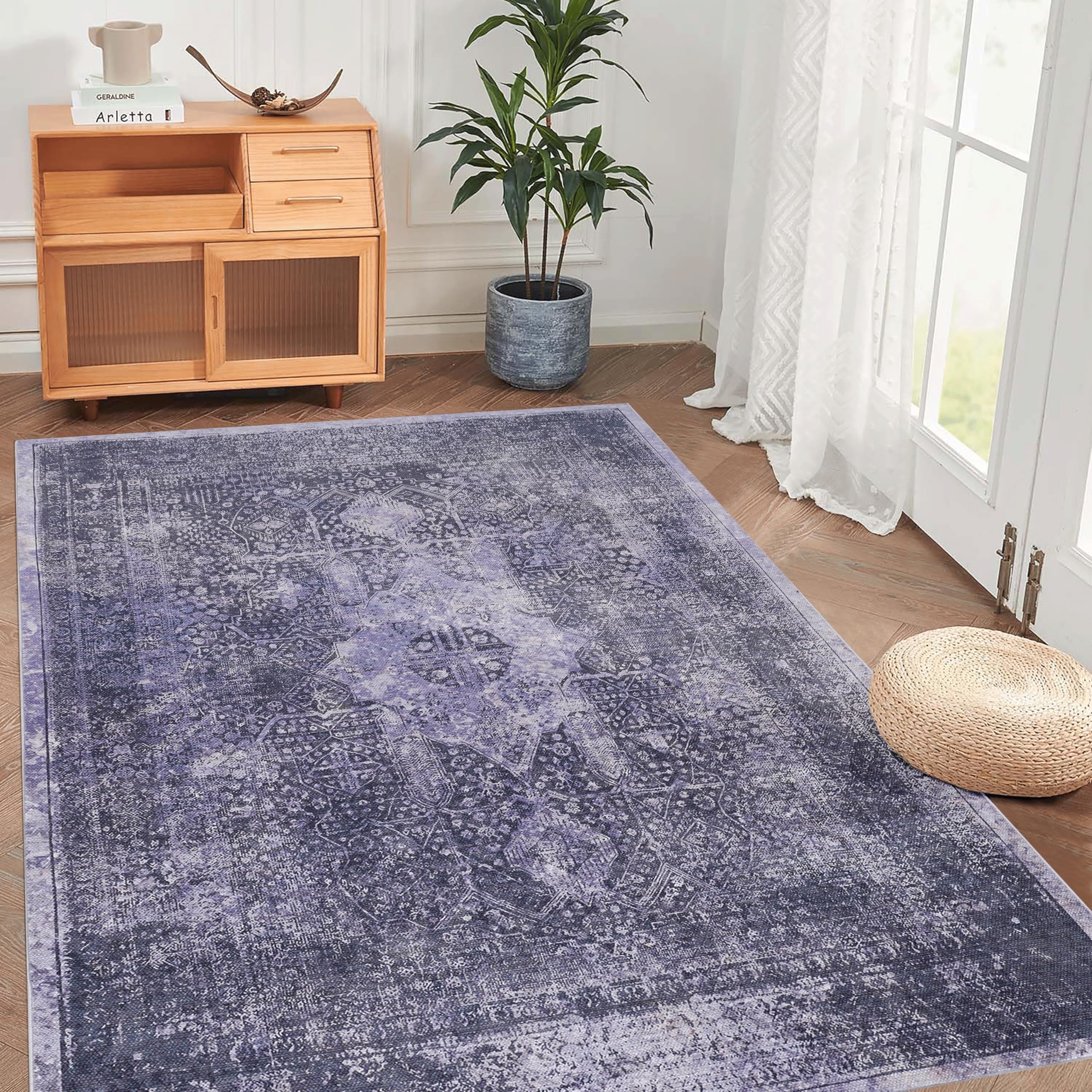 NAAR 5X8 Area Rugs for Bedroom, Washable Rug, Low-Pile, Non-Slip, Non-Shedding, Foldable, Kid & Pet Friendly - Area Rugs for Living Room, Bedroom, Kitchen, Dining Room Rug, (Anthracite, 5' X 8')