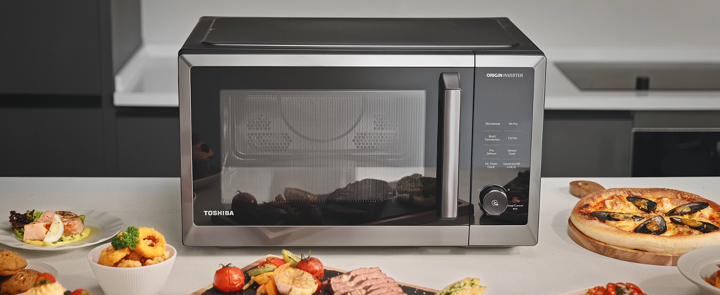 東芝 - Amy Toshiba 7-in-1 Countertop Microwave Air Fryer Combo, 1.0 cu