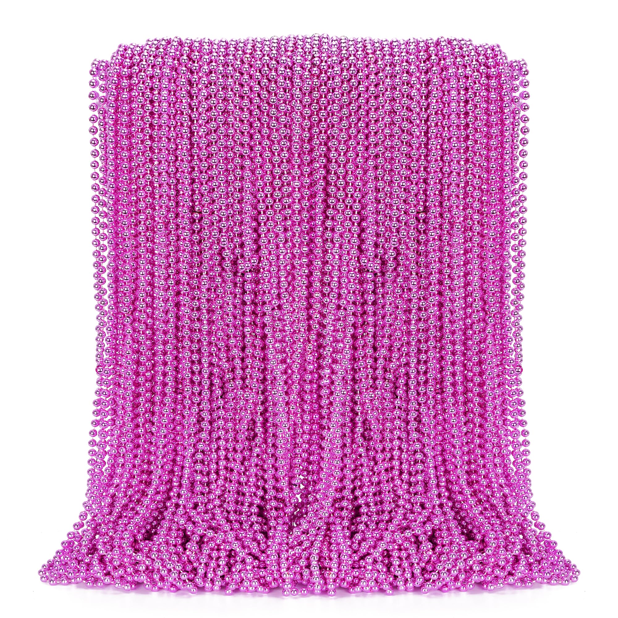 100PCS Bead Necklace, Breast Cancer Awareness Beaded Necklaces Stuff, 33" Mardi Gras Beads Necklace Costume, Festival Parade Throw Accessories for Wedding Birthday Gender Reveal Party Events Supplies