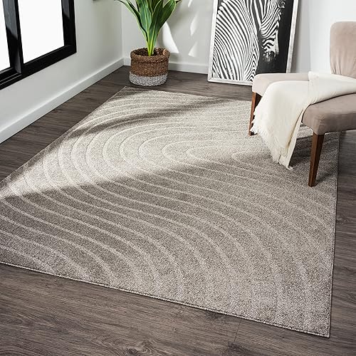 LUXE WEAVERS Alfombra moderna geométrica gris pardo 9x12, alfombra contemporánea resistente a las manchas