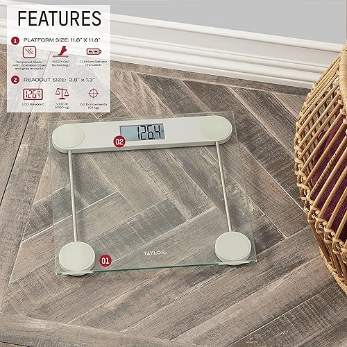 Miniatura 2 de Taylor Báscula digital para peso corporal, báscula digital de baño de alta precisión, pantalla LCD de retroiluminación, capacidad de 330 libras,