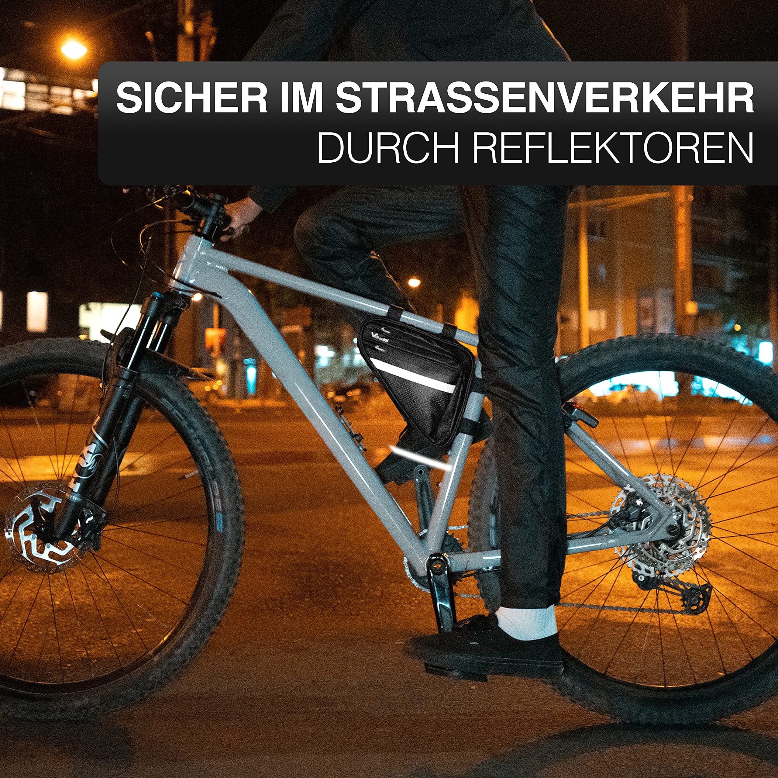 Valkental - Wasserfeste Rahmentasche mit viel Platz - 1,5L Volumen - Fahrradtasche mit Reflektoren und Praktischen Fächern