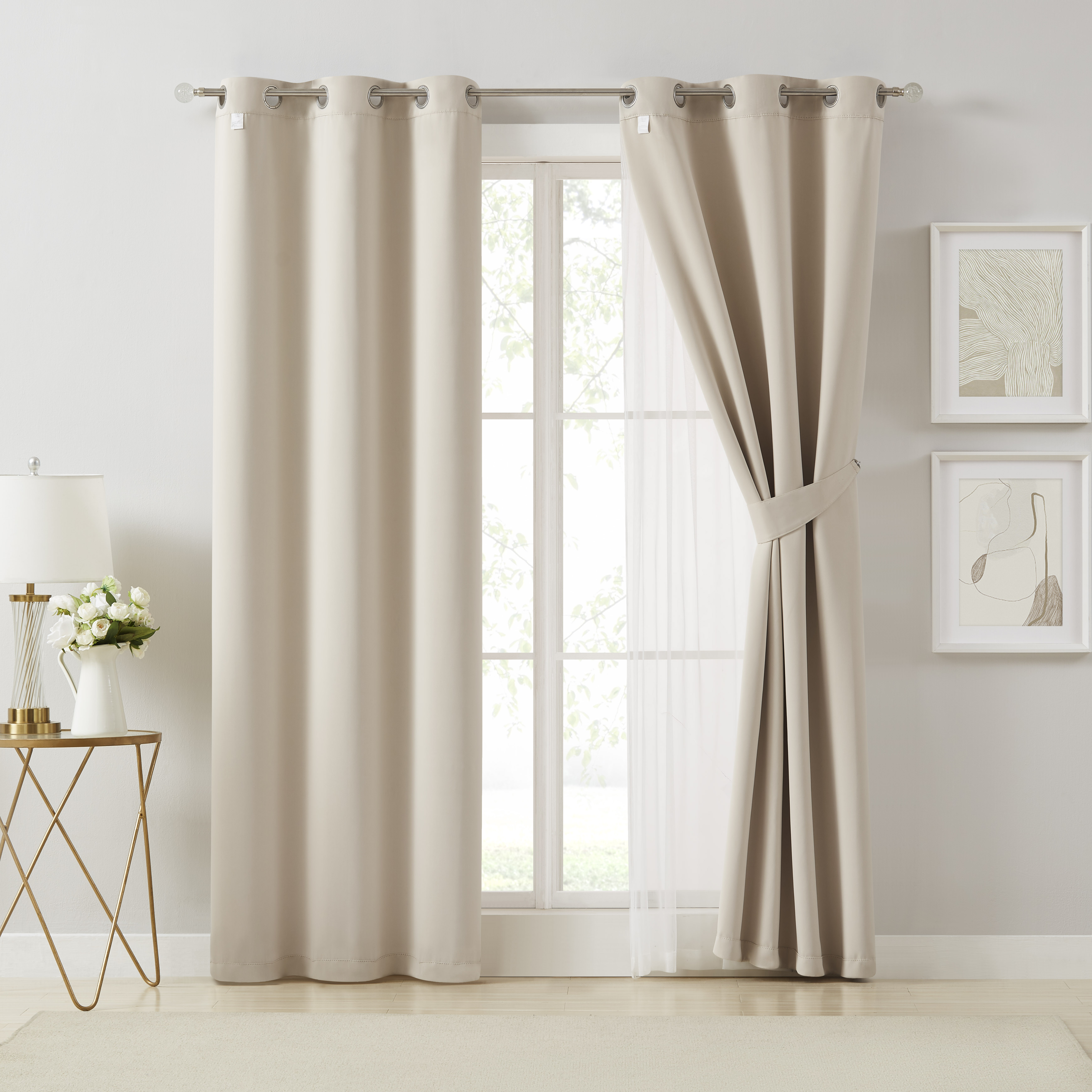 Amazon.com: Bujasso Beige 90% Blackout Curtains with Sheer Overlay