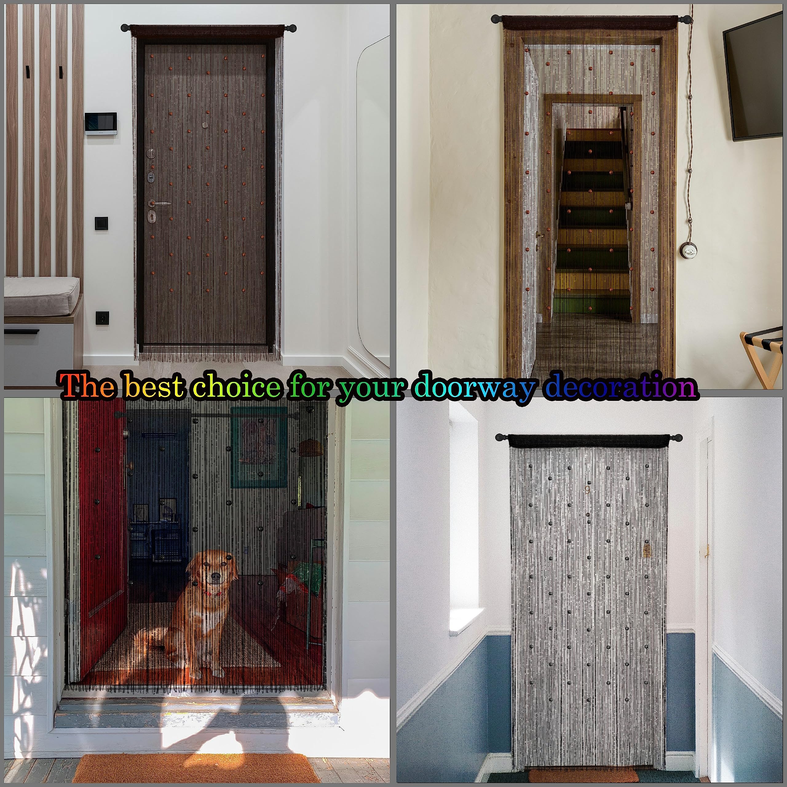 Rideau de perles à suspendre - Séparateur de pièce - Style hippie - Panneau à franges pailletées - Pour placard, fenêtre, porte, porte - Café - 100 x 200 cm